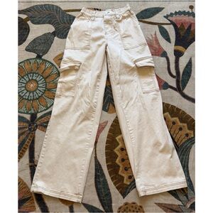 No Boundaries Women's Cream Flare Cargo Jeans